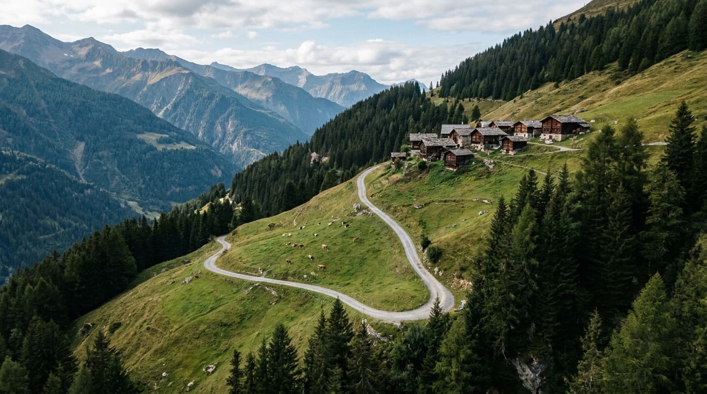 Bergstrasse hinauf nach Tenna im Safiental