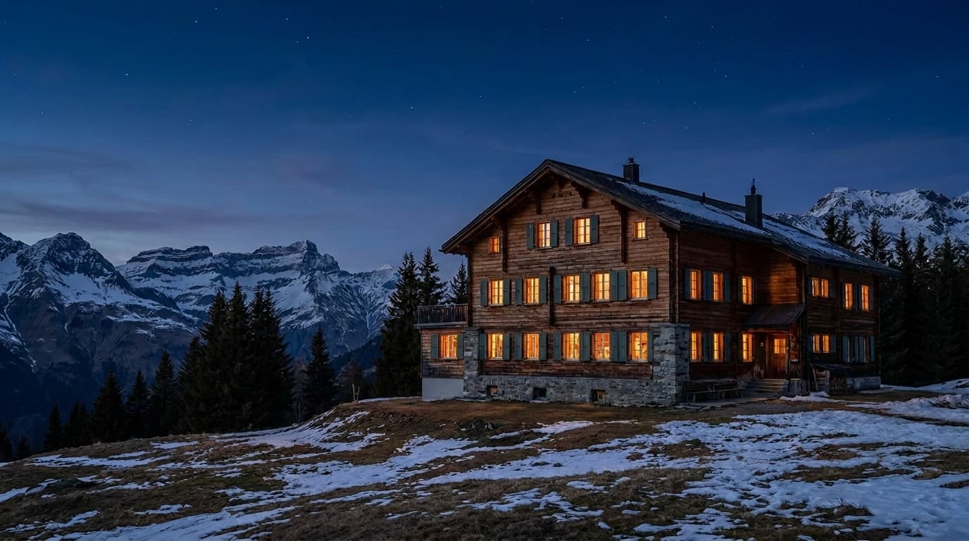 Hotel Alpenblick in der Abenddämmerung
