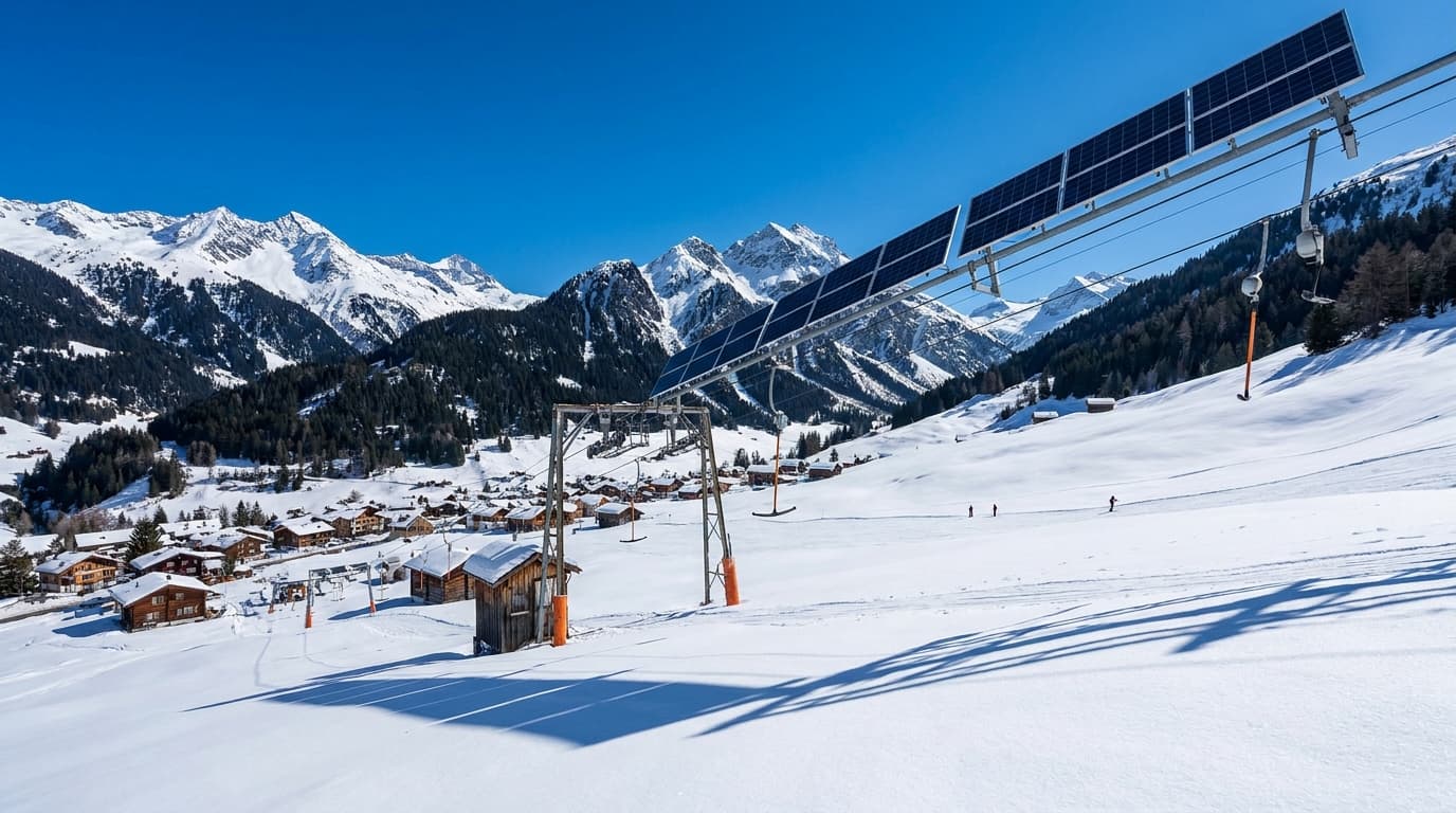 Der weltweit erste Solarskilift in Tenna mit Naturschnee-Pisten im Winter